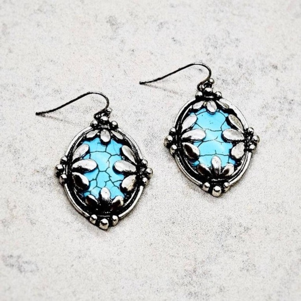 Oval Shaped Boho Turquoise Earrings